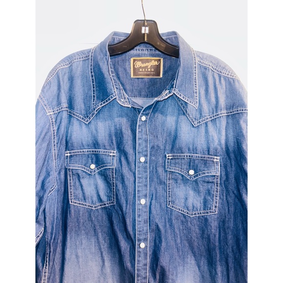 Wrangler Blue Denim Jacket Vintage Denim Pearl Snap Long Sleeve Top Men’s XXL - Picture 2 of 4